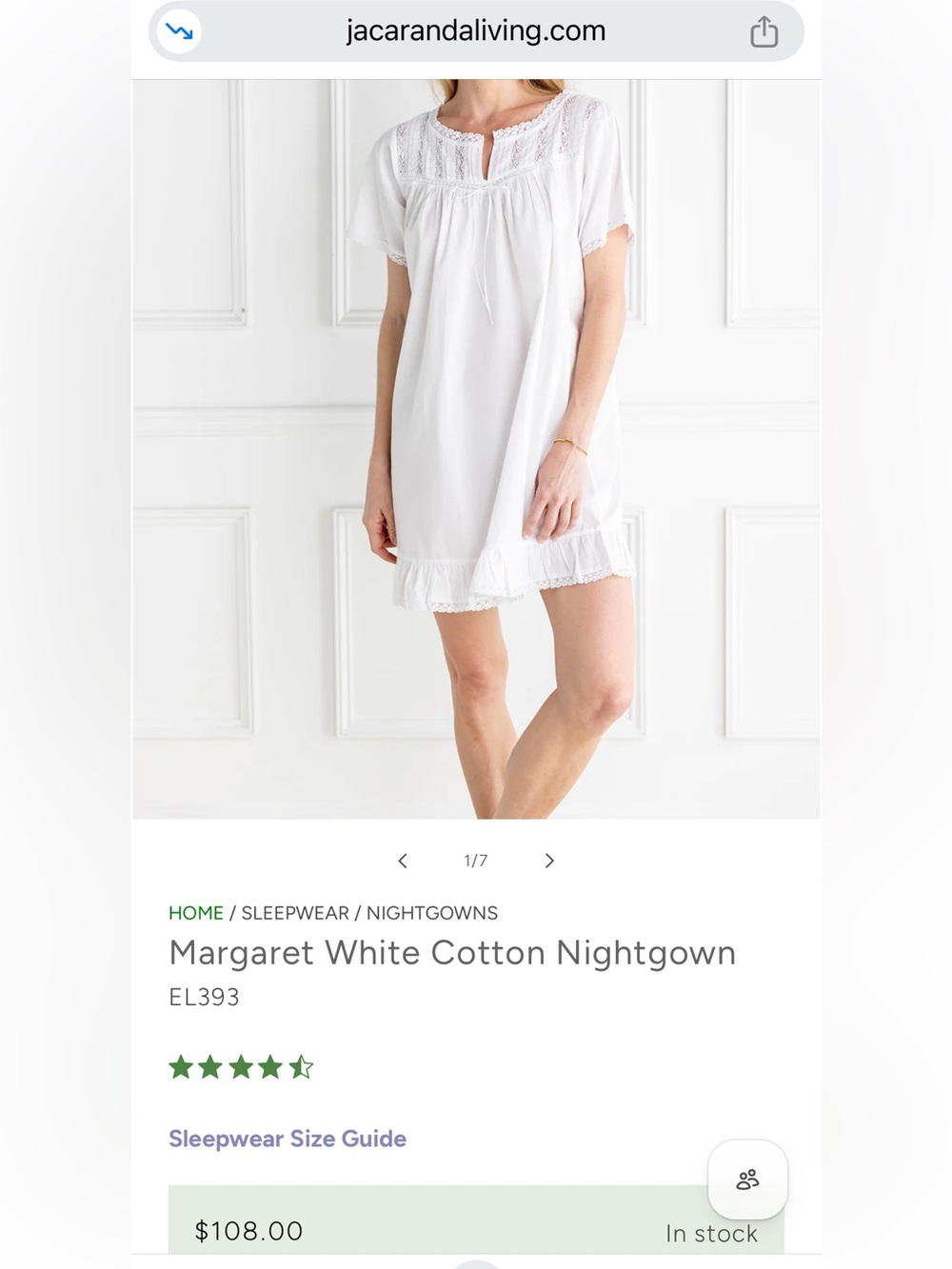 Jacaranda Living White Cotton Nightgown - Classic White Nightdress